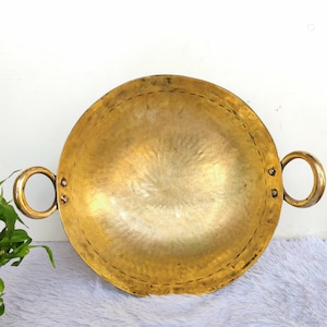 Antique Brass Kitchenware Cooking Kadai | Brass Frying Vessel | Vintage Traditional Cookware | Multi Purpose Brass Utensil | Kitchenware