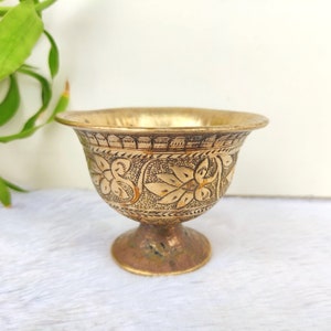 Vintage Brass Rare Floral Engraved Footed Bowl | Brass Ornamental Bowl | Multi Purpose Bowl | Trinket Brass Bowl | Vintage Brass Collectible