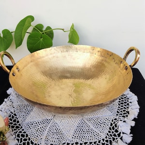Antique Brass Kitchenware Cooking Kadai | Brass Frying Vessel | Vintage Traditional Cookware | Multi Purpose Brass Utensil | Kitchenware