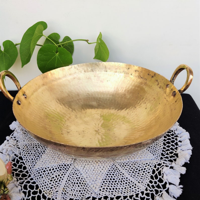 Antique Brass Kitchenware Cooking Kadai | Brass Frying Vessel | Vintage ...