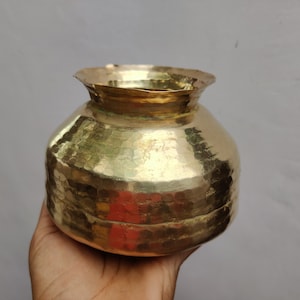 Antique Brass Water Pot/Solid & Hand Hammered Unique Rare Lota/Kitchenware Utensil/Holy Brass Pot/Antique Brass Kitchenware Collectible
