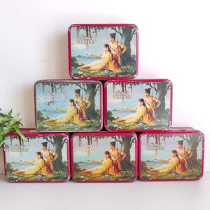 Vintage Parle&#39;s Toffee Advertising Tin Box Set of 6|Empty Tin Container|Tin Container Box|Lord Rama and Goddess Sita Graphics Tin Box TB1698