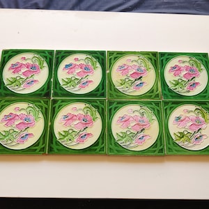 Vintage Floral Art Majolica Nouveau Architecture Tile Set of 8,England | Antique Furniture Tile | Ceramic Vintage Tile | British Tile CT246