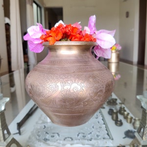 Antique Brass Peacock and Floral Engraved Water Pot | Brass Holy Water Pot | Antique Water Tumbler | Antique Brass Decor |Antique Brass Lota