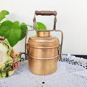 Antique Rare 2 Compartment Brass Mini Lunch Box | Brass Tiffin Box | Dabba Lunch Carrier | Unique Lunch Box With Handle | Wedding Gift