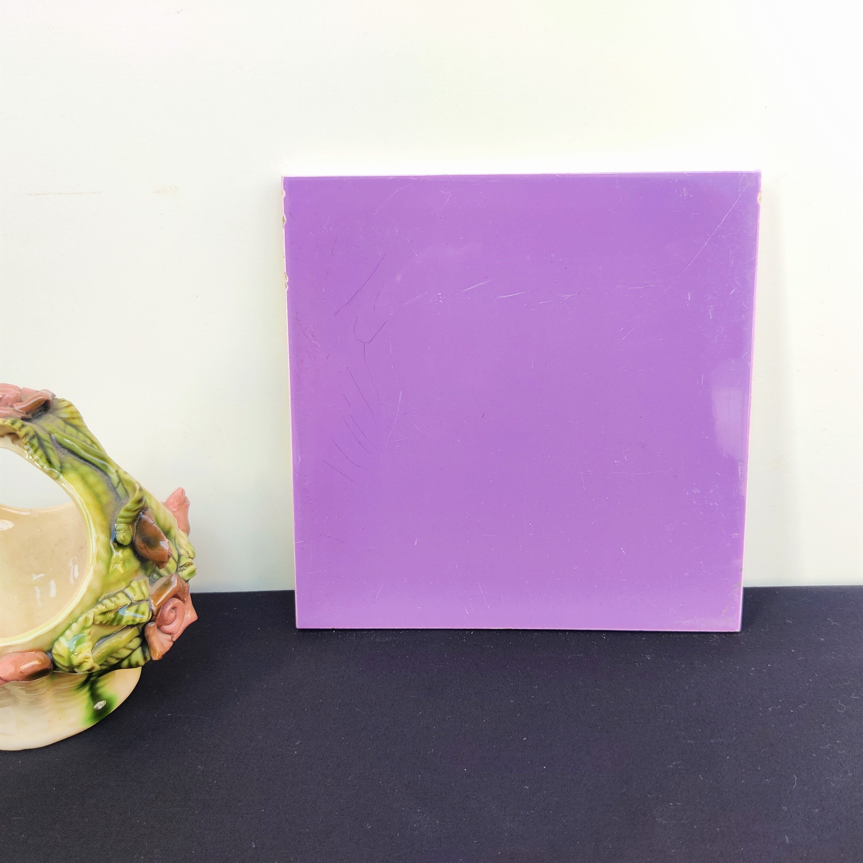 Vintage Lilac Purple Architecture Tile Saji Trademark Japan | Lilac Purple Furniture Tile | Architecture Tile |Antique Ceramic Japanese CT93