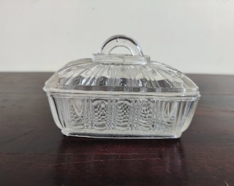 Vintage Clear Glass Vanity Trinket Box With Lid|Glass Jewellery Box|Glass Butter Box |Lidded Glass Dish Home Decorative Glassware Japan G728