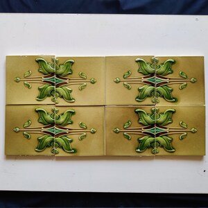 Vintage Leafy Art Nouveau Embossed Architecture Tiles Set of 8, Japan|Decorative Tile|Ceramic Vintage Tile|Japanese Tile|Furniture Tile CT52