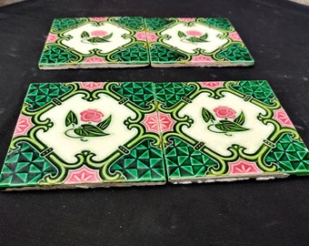 【Ribuさま】vintage flower tile ❀ 野に咲くお花の 陶板 Vintage Flower Art Majolica Nouveau Architecture Tiles,japan-set