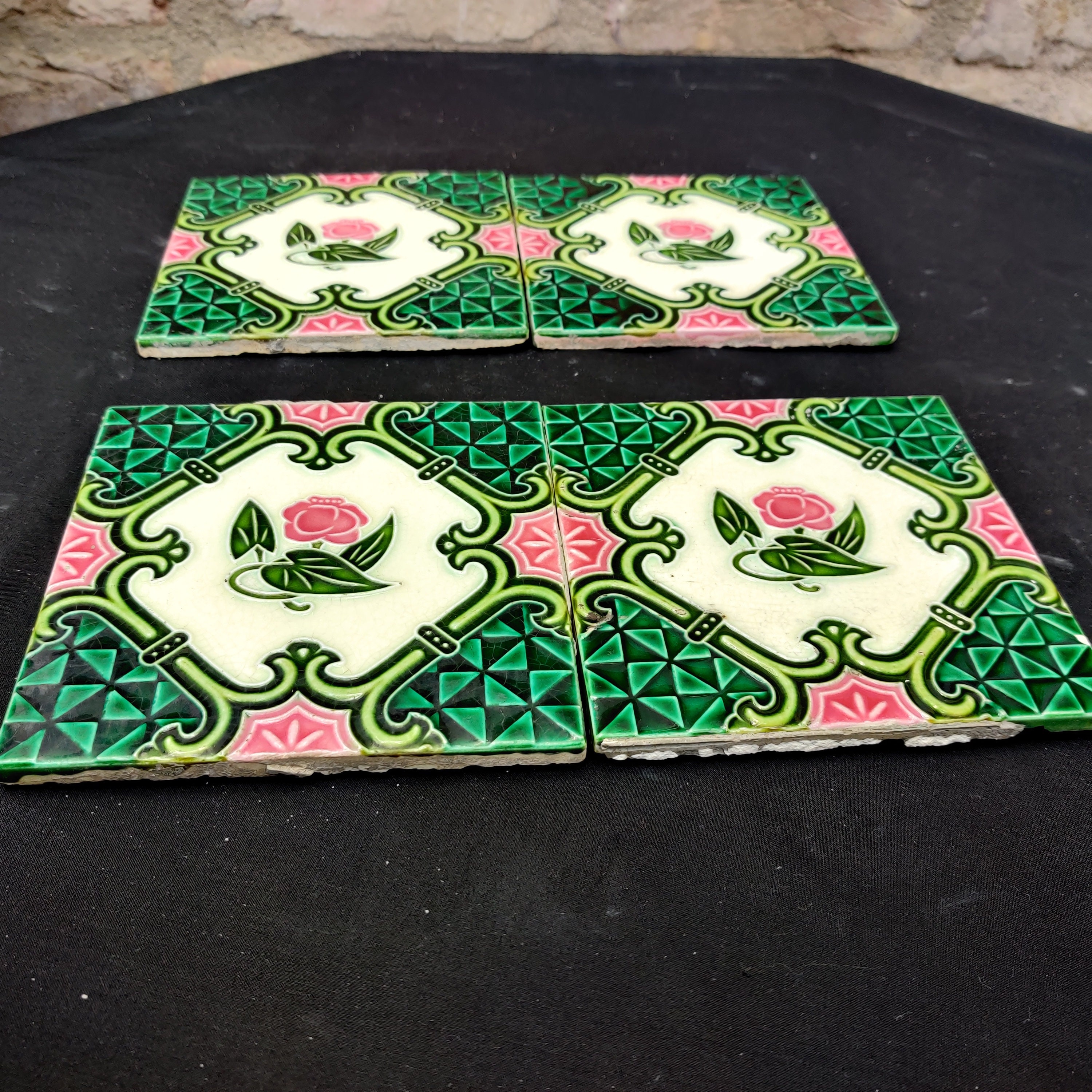 Vintage Flower Art Majolica Nouveau Architecture Tiles,japan-set