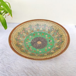 Antique Enameled Brass Footed Bowl | Vintage Mandala Design Bowl | Center Table Decor Dish Bowl | Multi Purpose Bowl | Home Decorative