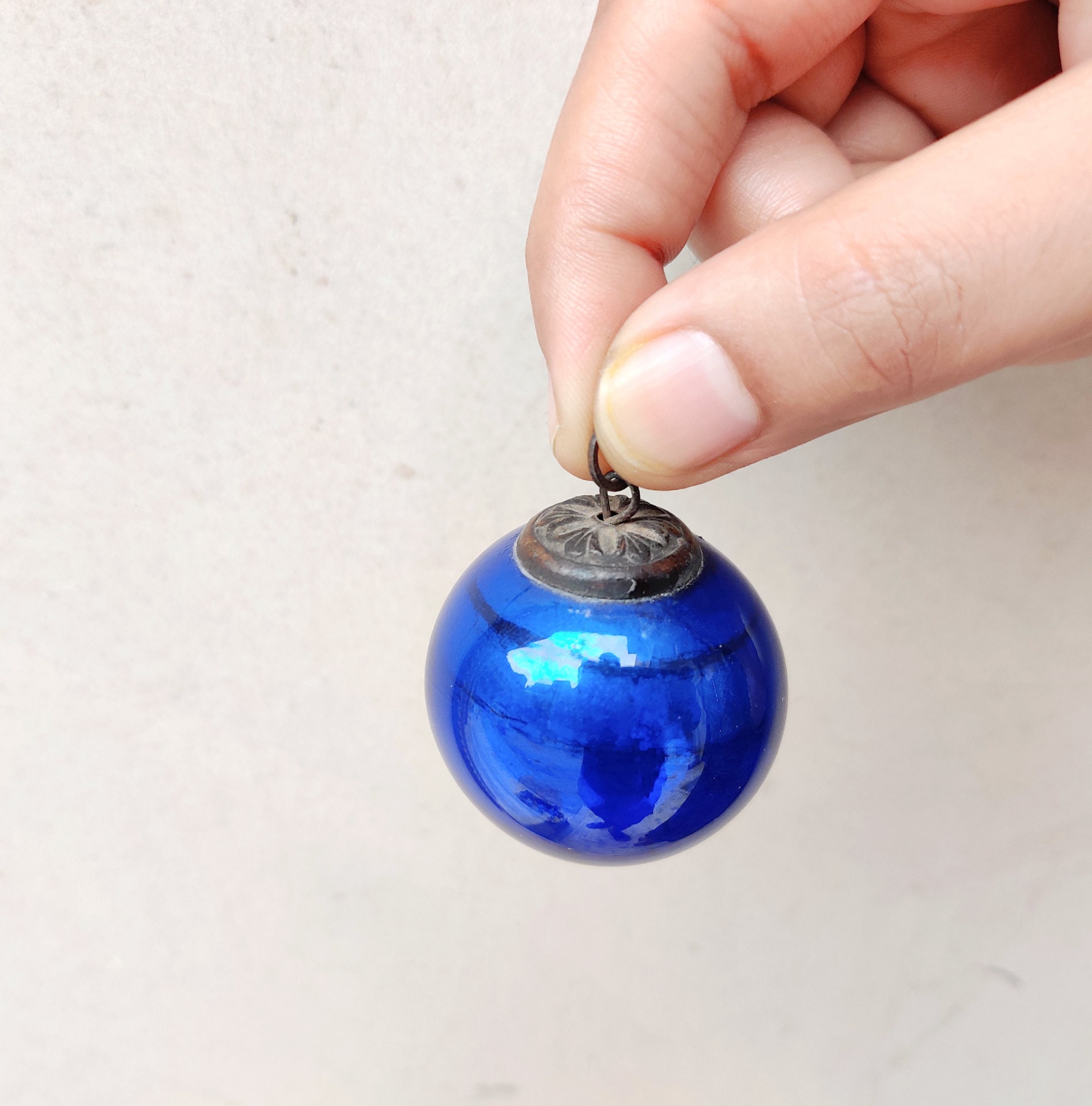 Antique Kugel 1.5 Cobalt Blue Round Christmas Ornament Germany Original