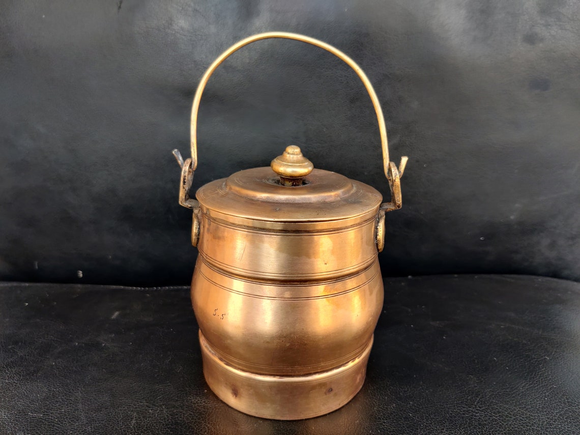 Antique Brass Storage Container/canister/box With Lid and Handle Unique