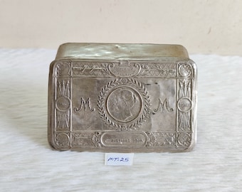 Caixa de Natal antiga de 1914 em latão niquelado da Princesa Mary | Lata de presente do Exército Britânico da Primeira Guerra Mundial | Item militar vintage colecionável da Segunda Guerra Mundial | MT25