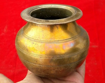 Antique Brass Kitchenware Round Shaped Versatile Cooking Bowl | Handmade Soil Coated Heavy Weighted Brass Cooking Utensil | Antique Vessel