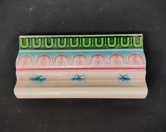 Vintage Majolica Nouveau DK TM Embossed Border Tile,Japan/Furniture Tile/Decorative Architecture Ceramic Vintage Japanese Border Tile CT159