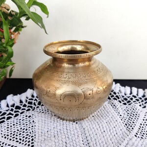 Antique Brass Beautifully Engraved Water Pot | Brass Holy Water Pot | Antique Water Tumbler | Antique Brass Kalash | Antique Brass Planter