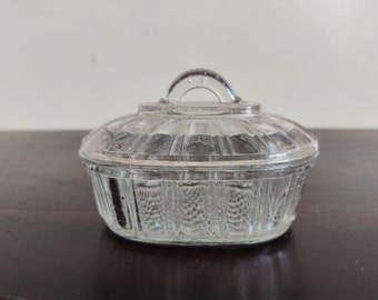 1930 Vintage Clear Glass Vanity Trinket Box With Lid|Glass Jewellery Box |Glass Butter Box| Lidded Glass Dish Home Decorative Glassware G929