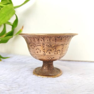 Vintage Brass Rare Floral Engraved Footed Bowl | Brass Ornamental Bowl | Multi Purpose Bowl | Trinket Brass Bowl | Vintage Brass Collectible