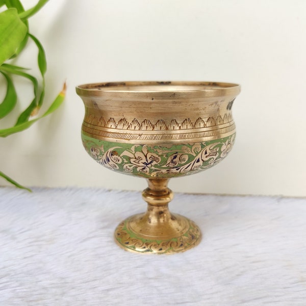 Vintage Brass Goblet | Beautifully Floral Etched Brass Goblet | Vintage Wine Cup | Drinkware | Brass Water Cup | Barware Collectible