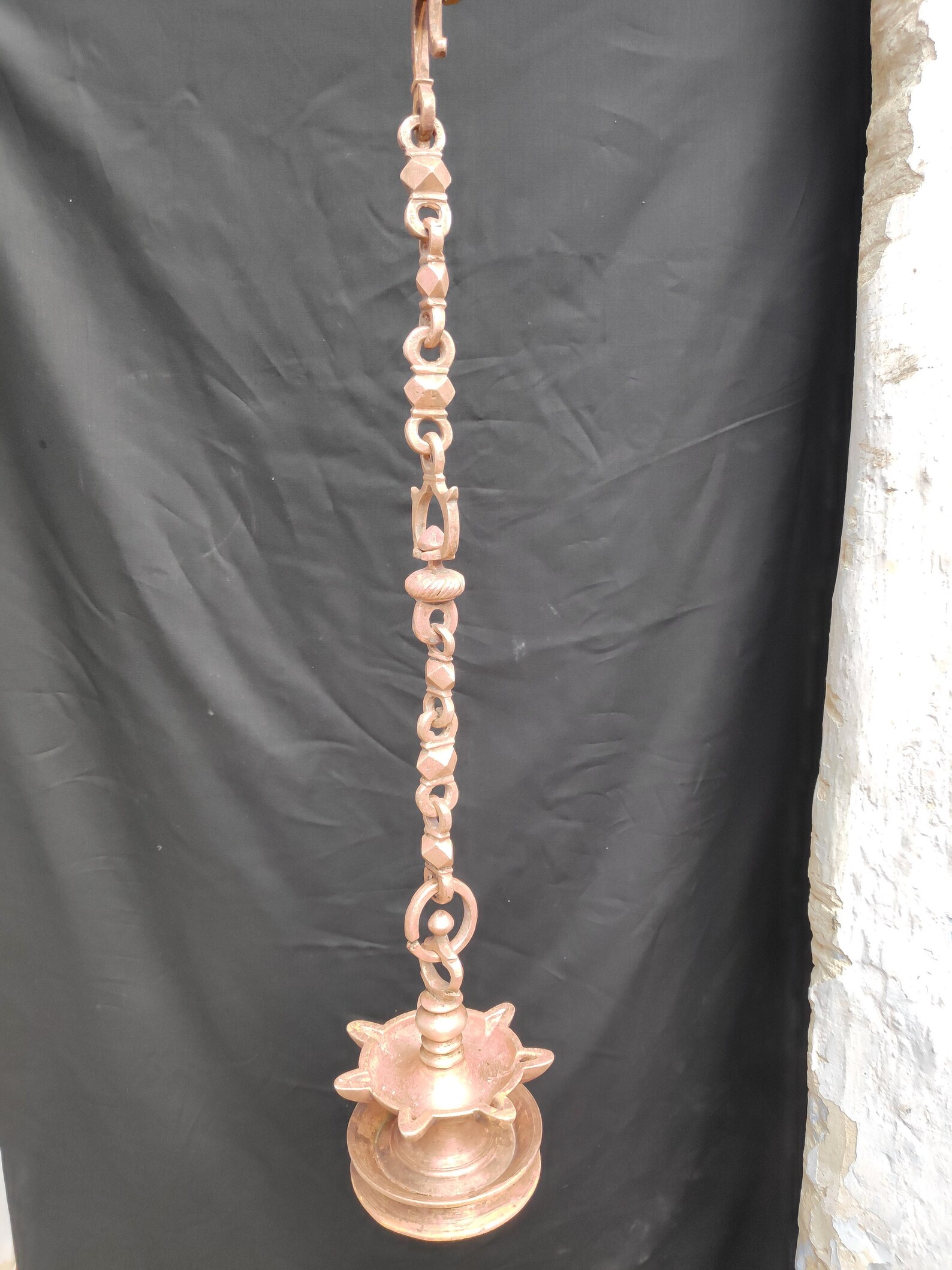 Antique Brass Oil Lamp With Chain Traditional Hanging Vilakku Brass