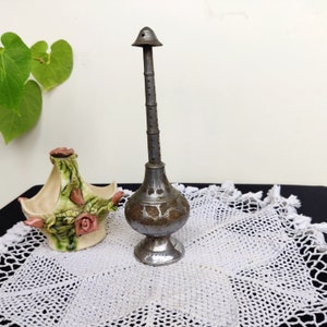 Vintage Perfume Rose Water Sprinkler | Old Nickel Plated Brass Perfume Bottle Tribal Exotic | Brass Essence Holder | Unique Home Decor
