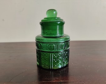 1940er Jahre Vintage Grünes Glas Candy Dish Glas mit Deckel | Antiker Glas Keksbehälter | Dekorative Schmuckgläser |Japan |Cuttle Flaschenglas |G931