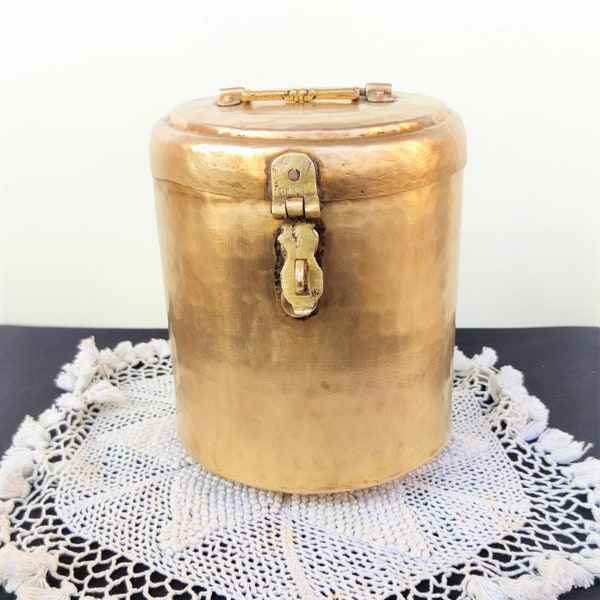 Antique Brass Storage Container | Brass Snacks Canister | Grain Box with Latch and Handle | Solid & Sturdy Kitchenware Antique Collectible