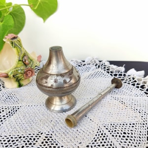 Vintage Perfume Rose Water Sprinkler | Old Nickel Plated Brass Perfume Bottle Tribal Exotic | Brass Essence Holder | Unique Home Decor