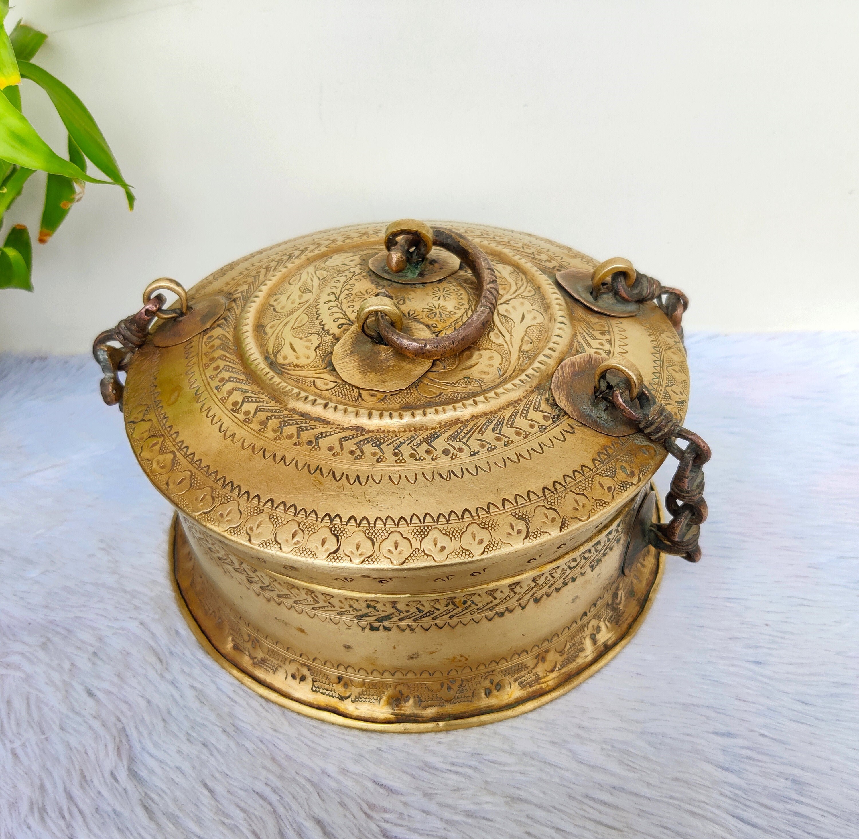 Antique Rare Brass Jewellery Box Hand Carved Box With Chain - Etsy
