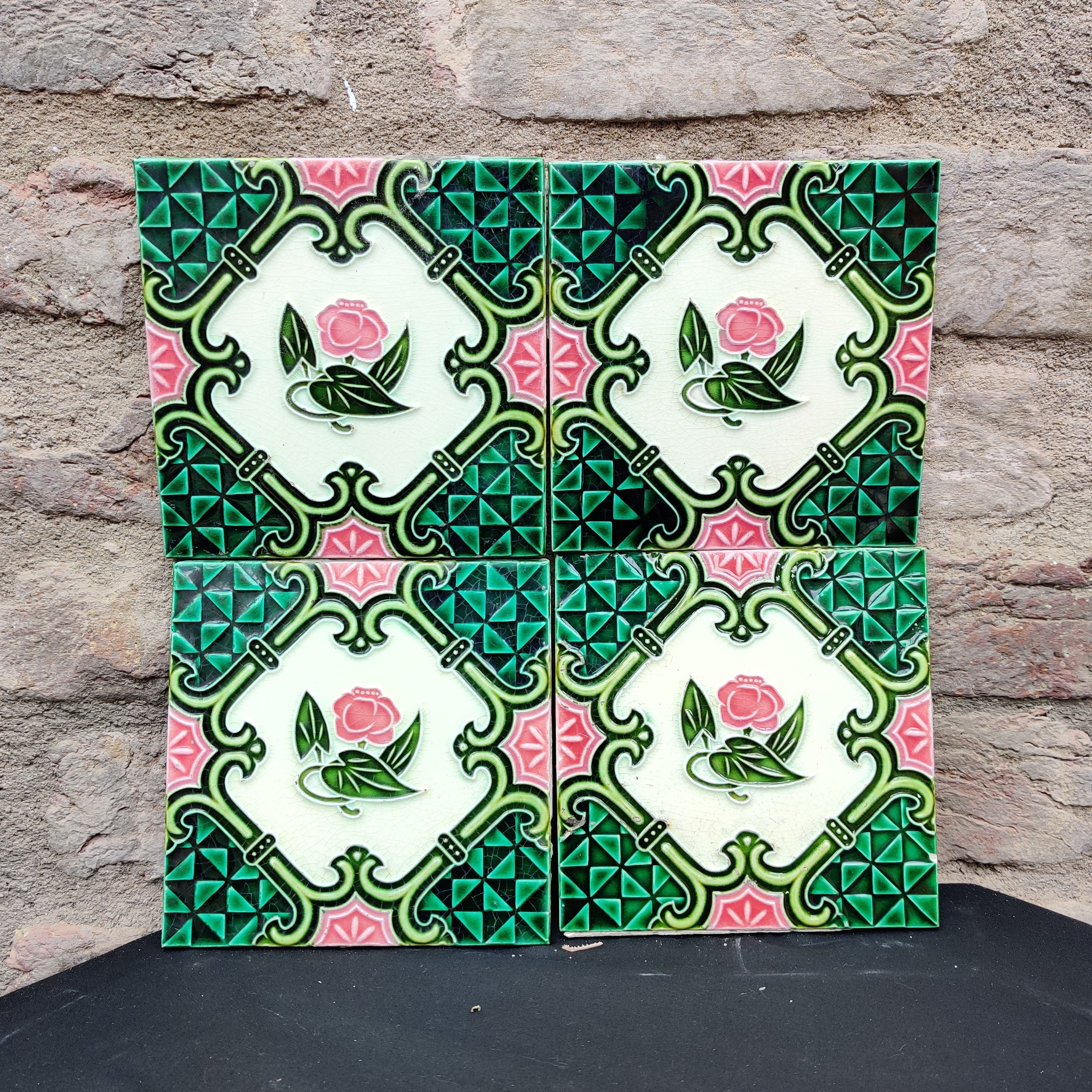 Vintage Flower Art Majolica Nouveau Architecture Tiles,japan-set