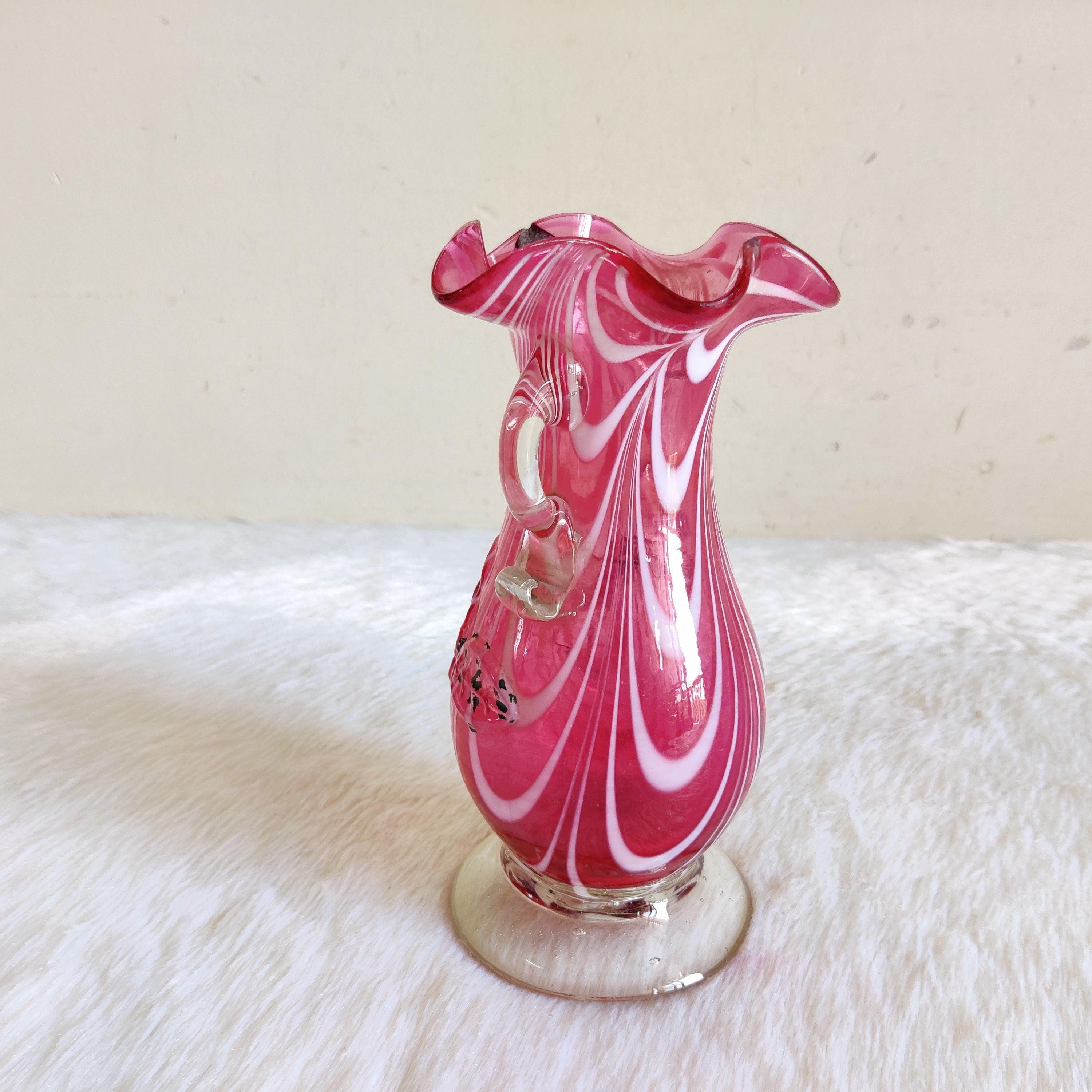 Antique Handmade Floral Red Swirl Glass Design Transparent Flower