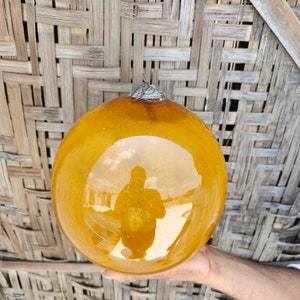 Antique Kugel 8.5&quot; Orange Color Glass Ball Christmas Ornament Germany Original 5 Leaves Brass Cap Christmas Tree Festive Decorative 186