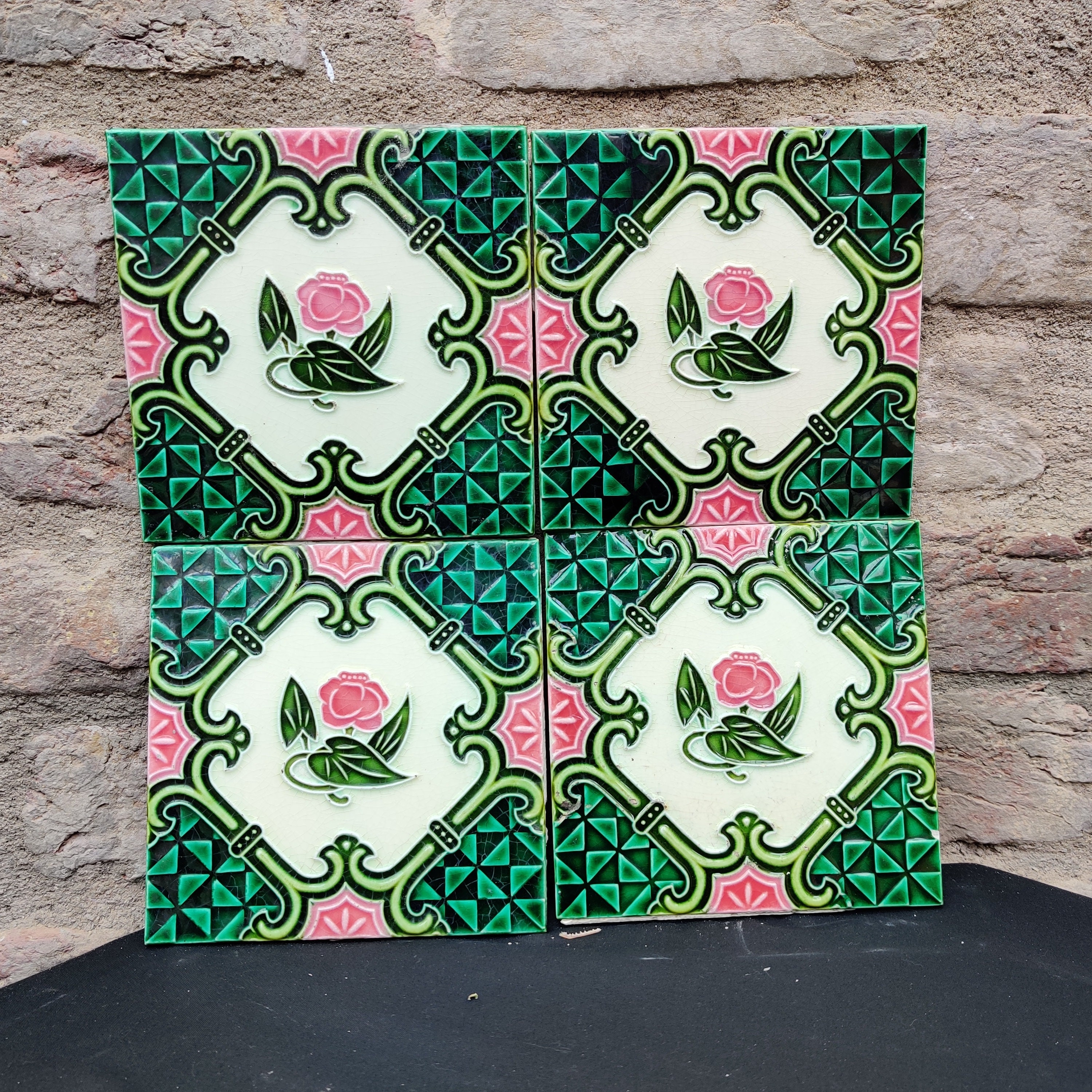 Vintage Flower Art Majolica Nouveau Architecture Tiles,japan-set