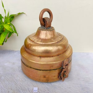 Antique Rare Brass Box Royal Dome Shaped | Brass Jewellery Box | Traditional Storage Box with Latch and Handle | Vintage Home Decorative Z9
