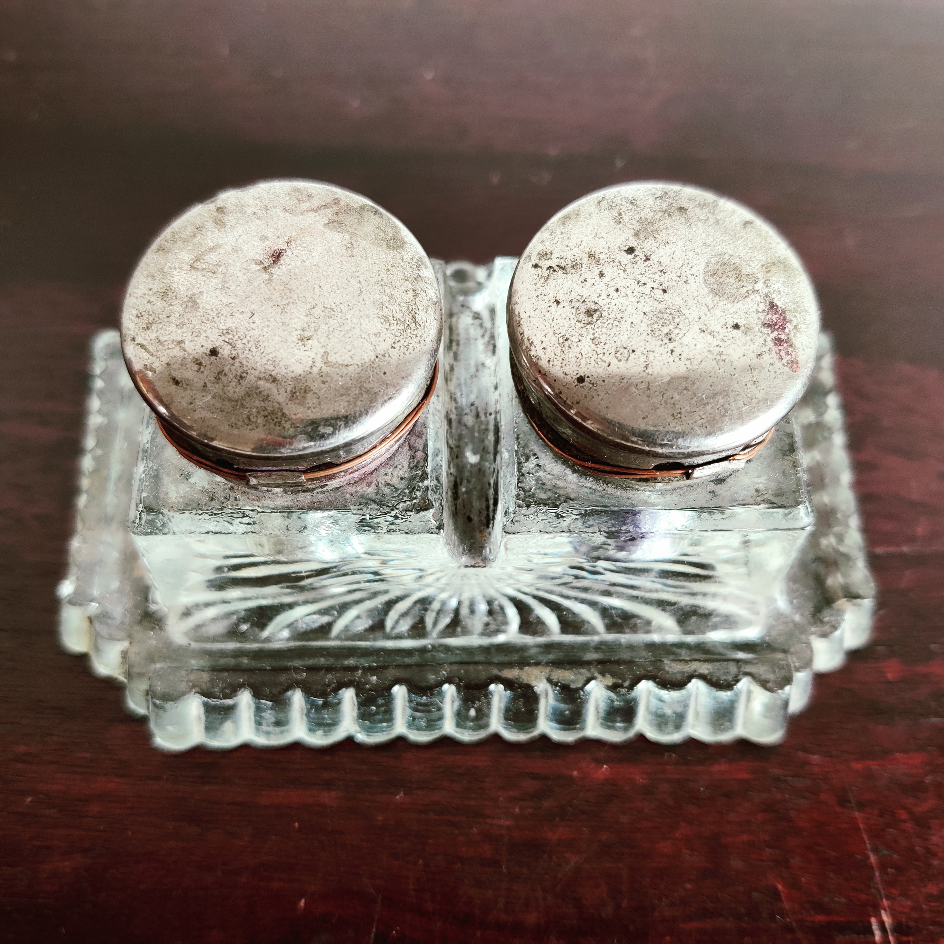 Vintage Clear Glass Double Inkwell | Glass Inkwell Desk Set Organizer ...
