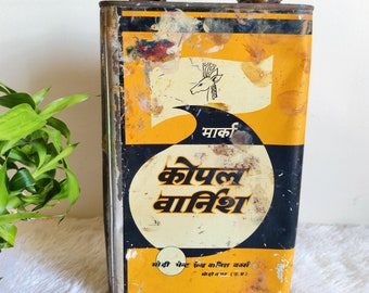 Vintage Modi Paints & Varnish Works Copal Varnish Advertising Tin Box | Copal Varnish Old Tin Metal Container |Empty Tin Collectibles TB1392