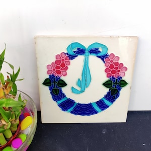 Vintage Floral Garland Design Majolica Nouveau Architecture Tile , Japan | Furniture Tile | Floral Decorative Ceramic Vintage Tile CT216