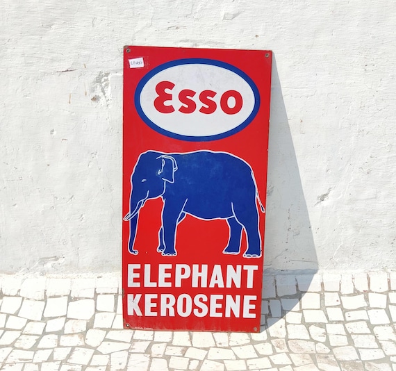 Antique ESSO Elephant Kerosene Enamel Sign | Vintage Iron