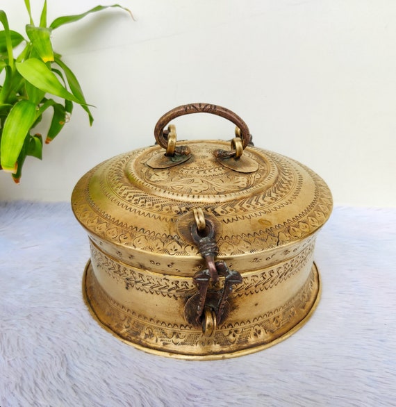 Antique Rare Brass Jewellery Box | Hand Carved Bo… - image 1