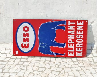 Antique ESSO Elephant Kerosene Enamel Sign | Vintage Iron