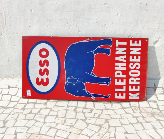 Antique ESSO Elephant Kerosene Enamel Sign | Vintage Iron