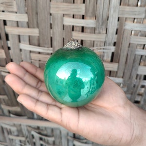 Antique Kugel 3.1&quot; Green Glass Ball Christmas Ornament Germany Original 5 Leaves Brass Cap Christmas Tree Decorative Home Decor Props 285