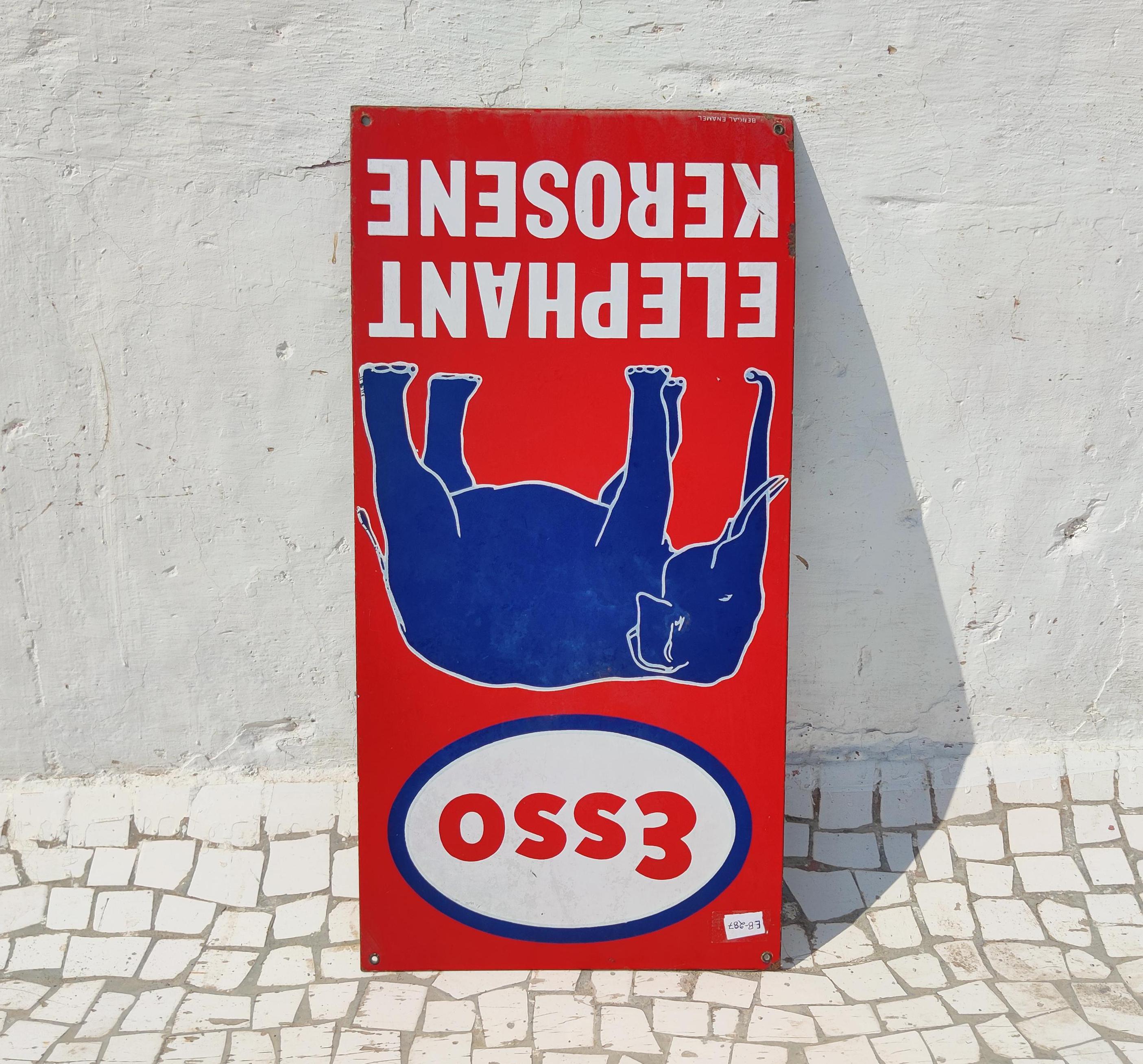 Antique ESSO Elephant Kerosene Enamel Sign | Vintage Iron
