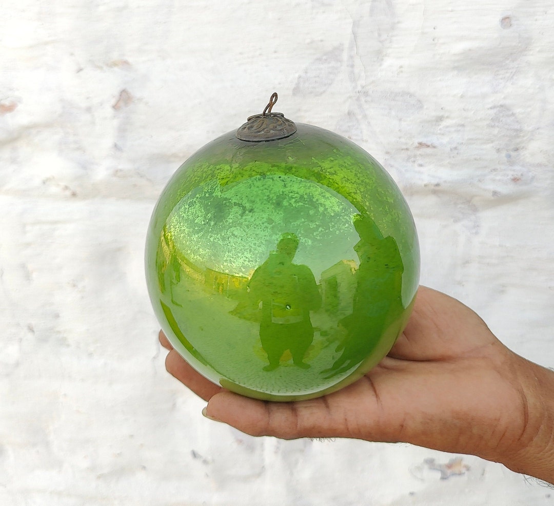 Ancienne Boule De Noël Allemande Kugel En Verre Soufflé – Vert, Forme œuf, Mercure, 1880 (occasion)