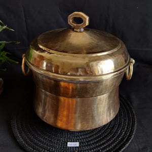 Antik mässingshandgjord Idli-ångkokare | Sydindisk Idli Patra med 2 insatser och 7 formar | Vintage köksredskap samlarobjekt ME163