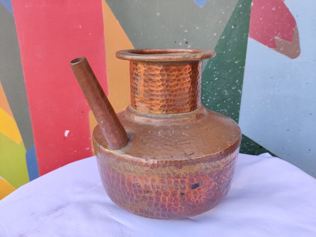 Antique Copper Water Pot With Spout/solid, Sturdy & Hand Hammered Rare