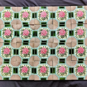 Vintage bloemdessin Majolica Nouveau architectuurtegels Japan 20 stuks|Meubeltegel|Decortegels|Keramische vintage tegels|Japanse tegels CT248
