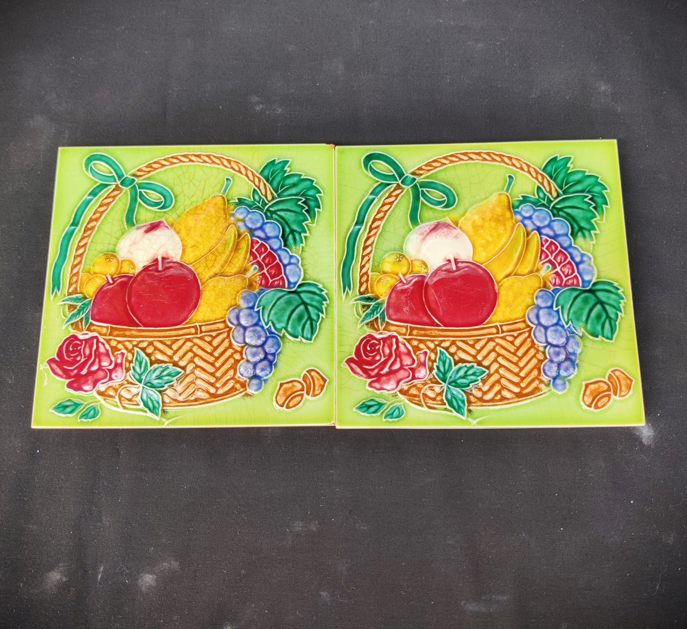 マジョリカタイル フルーツバスケット 手描きタイル 花 タイルクラフト 
