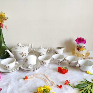 Antique Porcelain Tea Set with Flowers |Vintage 15 Piece Tea Service Set |Vintage Porcelain Tea Set with Tea Pot|Vintage Floral Tea Set G744